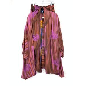 VTG Simple People OS Batik Rayon 3 Piece Set Kimono Shirt Pants Red Pink Dye